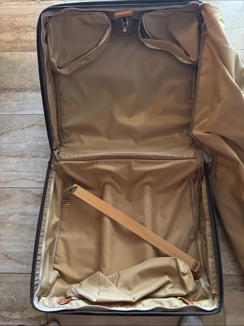 Bric's Black Travel Rolling Garment Bag with Tan Leather Trim